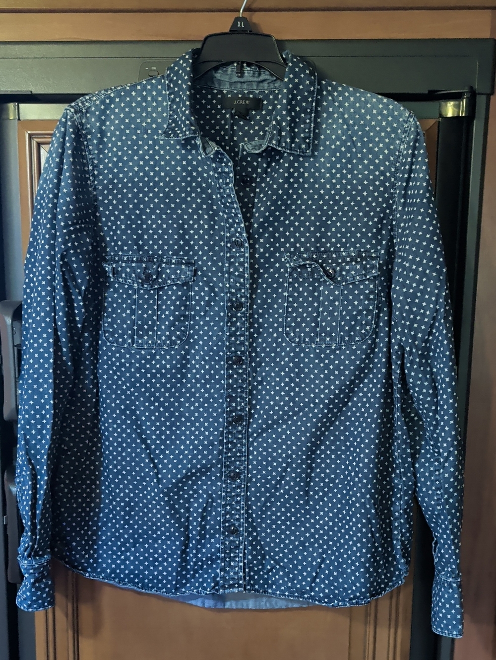 J. Crew Cotton Navy Star-Print Button-Up Shirt
